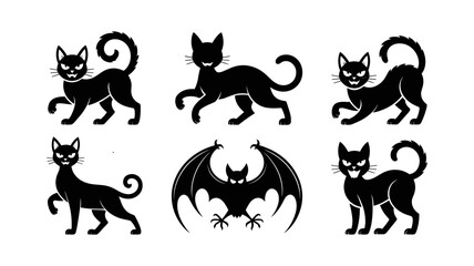 Spooky Shadows: Silhouettes of black cats and a bat evoke a playful yet eerie atmosphere, perfect for projects requiring Halloween spirit. 