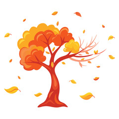 Autumn tree illustration with falling leaves for seasonal designs and creative projects usage online