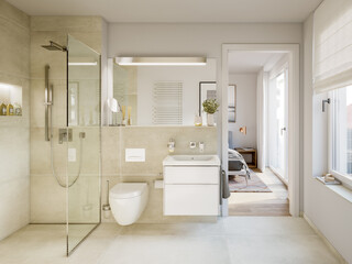 3D Rendering of a modern bathroom interior.