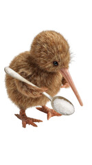 A cute kiwi bird holding a spoon, ready to taste the sugar. transparent background