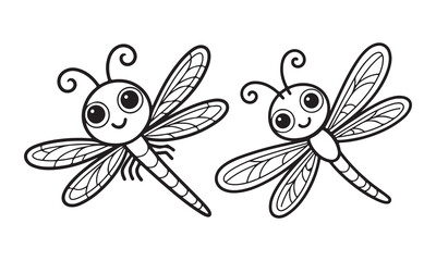 Cute Cartoon Dragonfly Outline Silhouette for Coloring