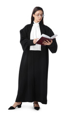 Full-length portrait of judge with book on white background