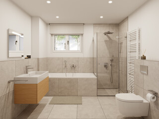 3D Rendering of a modern bathroom interior.