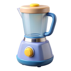 Cute cartoon blender with yellow button and blue handle isolated on transparent background