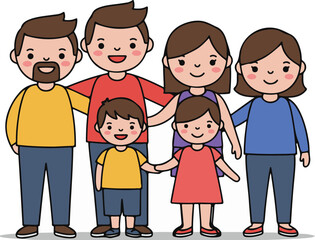 Obraz premium Cartoon happy family with calendar and love icons