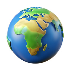 Naklejka premium Stylized 3d globe showing continents of africa and europe isolated on transparent background