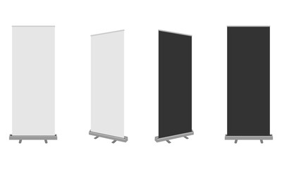 roll up stand banner mockup set vector illustration isolated on white background.