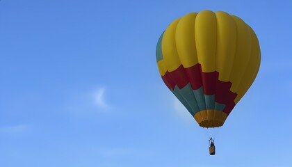 Naklejka premium Colorful hot air balloon floats calmly across bright blue summer sky