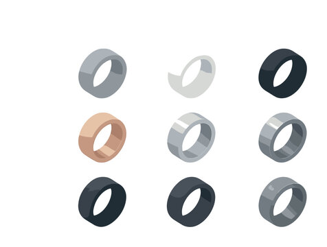 Smart Rings Icon Set. Flat icon set of smart ring materials and finishes: titanium ring, ceramic ring, matte