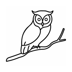Black and white owl illustration perched on a tree branch