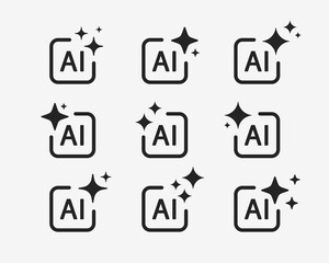 AI generated icon. AI star and square icon. Artificial intelligence AI vector icon symbol. AI system icon illustration vector. Generate an AI icon set.