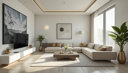 Modern neutral toned living room