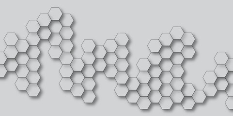 Abstract 3d hexagon grey and white out line technology style honeycomb seamless pattern background. Abstract background with hexagon, modern abstract vector polygonal pattern.