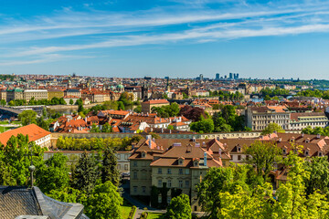 Fototapeta premium A view from the castle complex over the central region of Prague in springtime