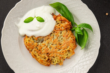 Potato pancakes drainiki potato cutlets vegetable dish fresh delicious gourmet food background on...