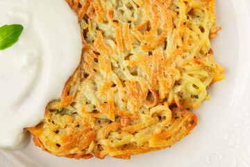 Potato pancakes drainiki potato cutlets vegetable dish fresh delicious gourmet food background on...