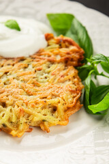 Potato pancakes drainiki potato cutlets vegetable dish fresh delicious gourmet food background on the table rustic food top view copy space vegan and vegetarian food