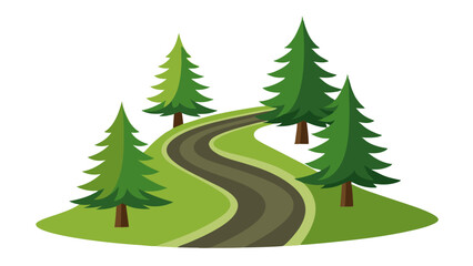 Curvy Forest Road with Pine Trees Vector