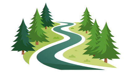 Fototapeta premium Curvy Forest Road with Pine Trees Vector