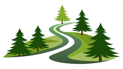 Fototapeta premium Curvy Forest Road with Pine Trees Vector