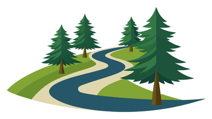 Curvy Forest Road with Pine Trees Vector