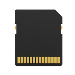 Black Memory Card with Gold Connections &ndash; 3D Rendering of Digital Storage Device, Isolated on White or Transparent Background