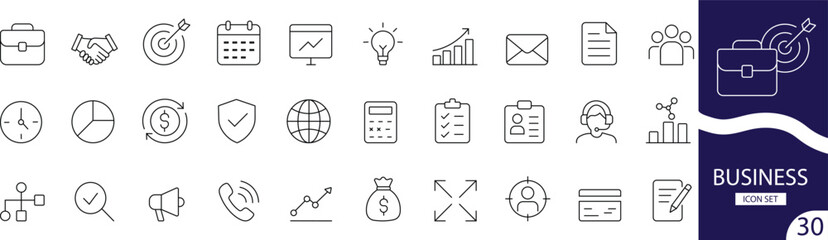 Minimal Business Line Icon Set 30 Clean Outline Icons for Corporate and Office Use
