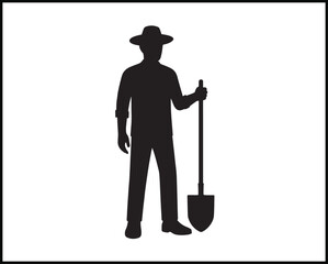 farmer male silhouette with hat and shovel