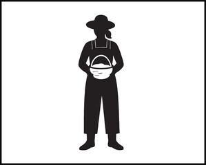 female farmer silhouette holding a basket vector