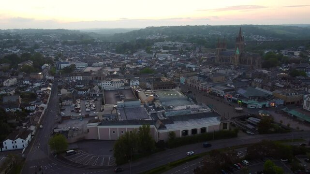 Aerial view of Truro Cornwall UK. Along the Truro river 