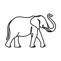 Black one line art elephant walking on white background