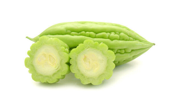 Bitter melon slices isolated on white background 