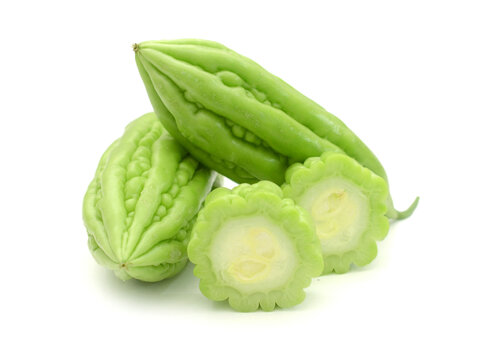Bitter melon slices isolated on white background 