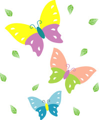 Colorful Butterflies with Leaves Illustration