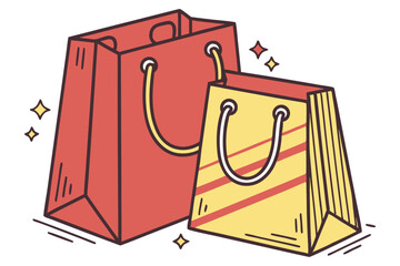 Bold Cartoon Style Shopping Bag Icon with Black Outline and Bright Colors