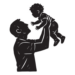 A Father's Joyful Moment A Silhouette Depicting a Father Holding His Baby Up in the Air
