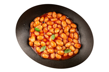 Bean stew tomato sauce cranberry beans vegetable dish beans borlotti fresh delicious gourmet food background on the table rustic food top view copy space keto and paleo diet vegan and vegan food