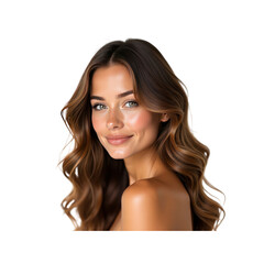 Beautiful Woman with Long Brown Wavy Hair, Healthy Skin and a Warm Smile