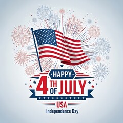 Patriotic Celebration of Independence Day with US Flag and Fireworks Display A Vibrant Expression of American Pride and Freedom