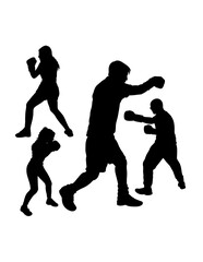Male boxing sport training pose, jab, hook, silhouette