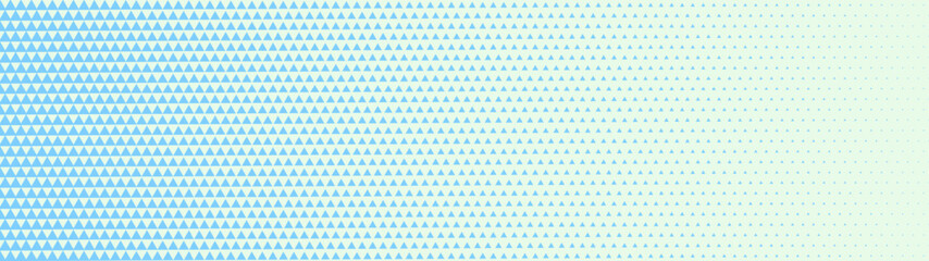 Checkered blue triangles grid halftone pattern faded gradient ultra wide 32:9 aspect ratio vector light abstract background. Half tone chequered structure panoramic ultrawide format clean abstraction