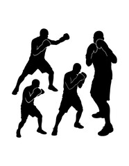 Male boxing sport training pose, jab, hook, silhouette