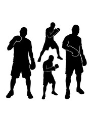 Male boxing sport training pose, jab, hook, silhouette