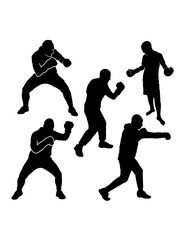 Male boxing sport training pose, jab, hook, silhouette