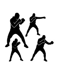 Male boxing sport training pose, jab, hook, silhouette
