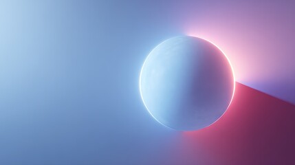 Minimalist Abstract Sphere with Neon Pink and Blue Lighting Casting Long Shadow for Modern Digital Branding and Design Concepts
