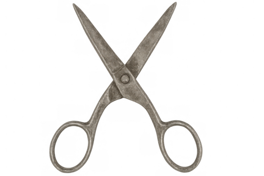 Close-up of vintage, slightly rusty scissors, isolated on a transparent background, ready for photo editing