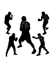 Male boxing sport training pose, jab, hook, silhouette