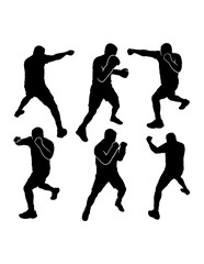 Male boxing sport training pose, jab, hook, silhouette