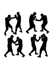 Male boxing sport training pose, jab, hook, sparring, silhouette
